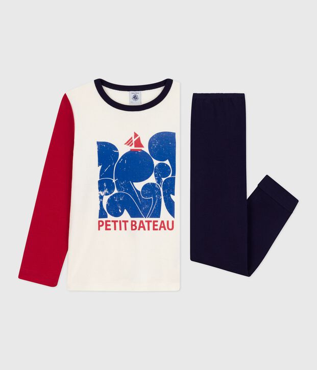 Pyjama enfant en coton bicolore bleu/multicouleur