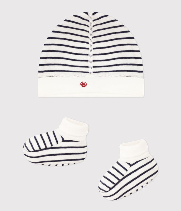 Set met muts en sokjes marineprint voor baby's multicouleur