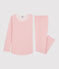 Jacquard meisjespyjama met sneeuwvlokken van wol en katoen roze CHARME/wit MARSHMALLOW