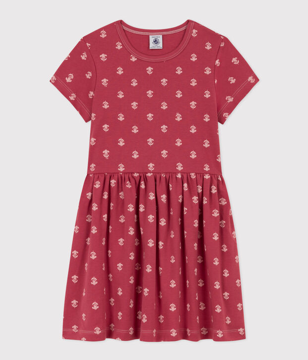 Meisjesjurk met print in katoen roze/ecru