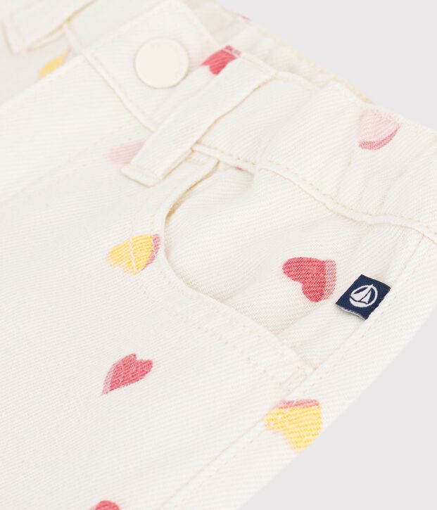 Katoenen kinderbroek met wijde pijpen ecru/multicouleur