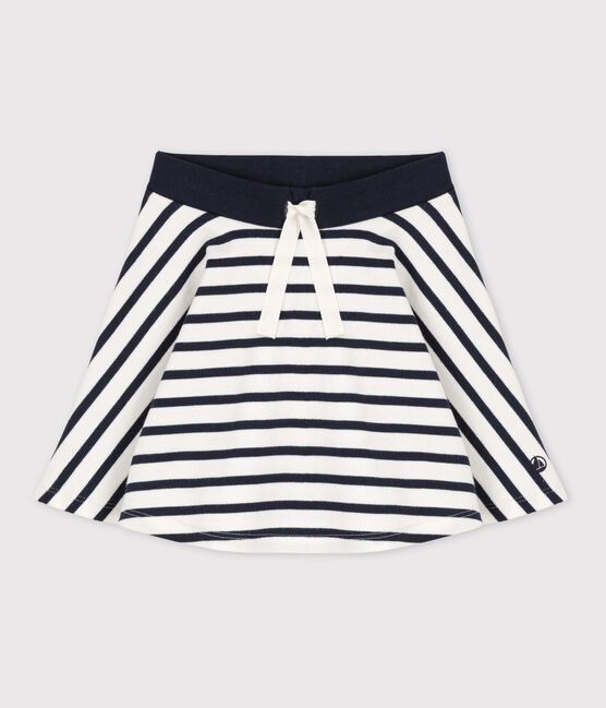 Jupe rayée en coton épais enfant fille blanc MARSHMALLOW/bleu SMOKING
