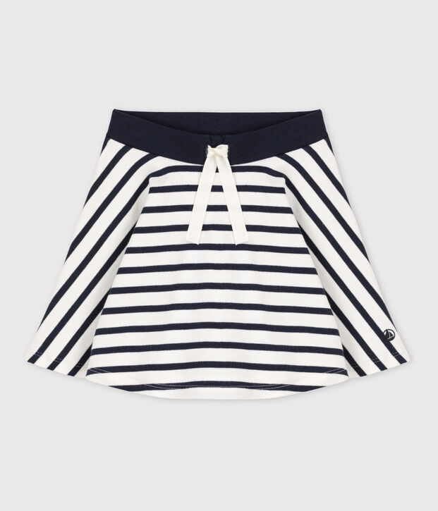 Jupe ray&eacute;e en coton &eacute;pais enfant fille blanc/bleu