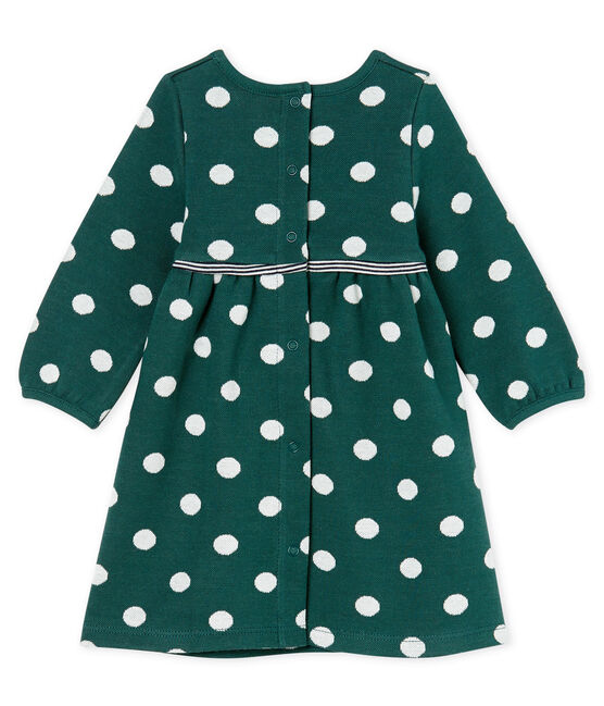 Jurk met lange mouwen en stippen babymeisje groen SOUSBOIS/wit MARSHMALLOW CN