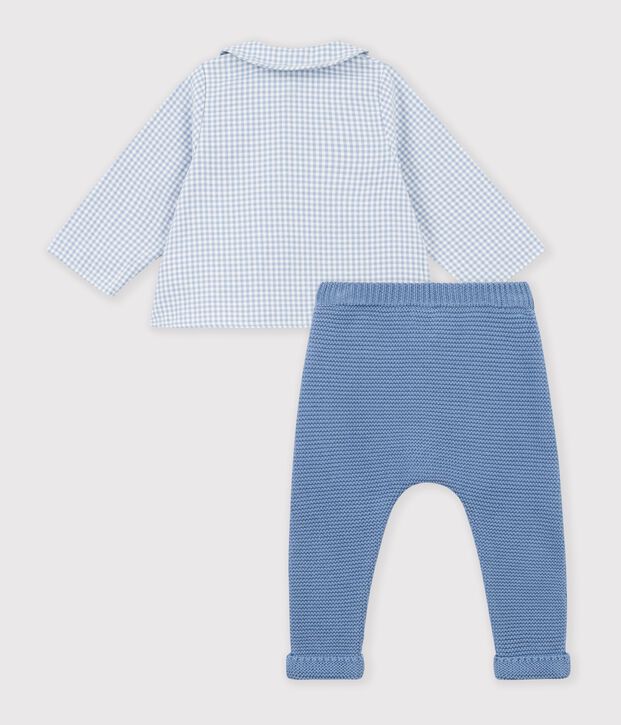 Katoenen babysetje met borduursel op de borst en vichyprint multicouleur