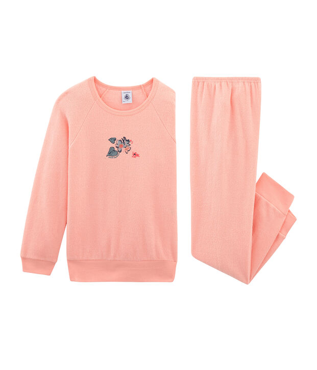 Meisjespyjama in geruwde boucl&eacute;badstof roze
