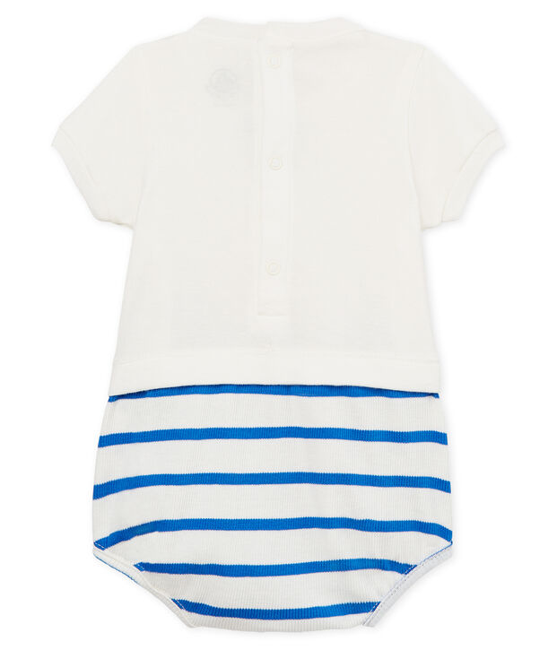 Korte playsuit voor babyjongens wit/blauw