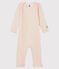 Babybody met lange pijpen en strepen in wol en katoen roze CHARME/wit MARSHMALLOW