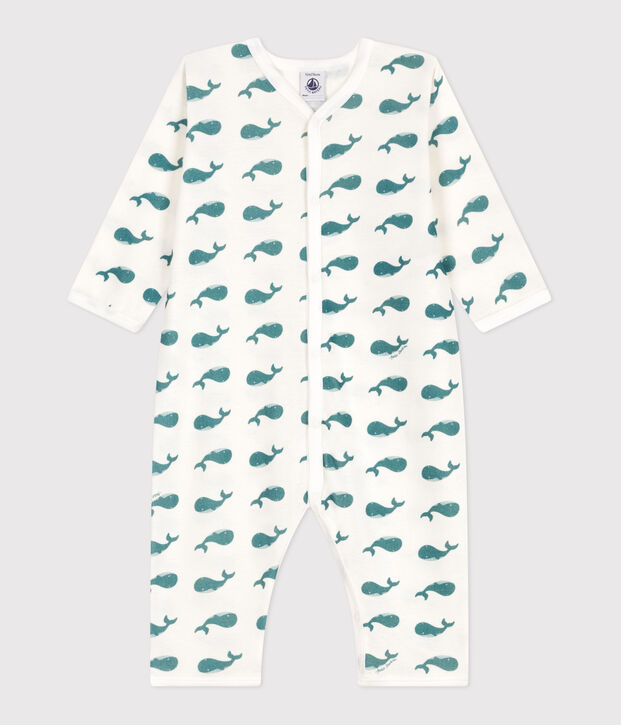 Pyjama b&eacute;b&eacute; en coton sans pieds baleines vert/vert
