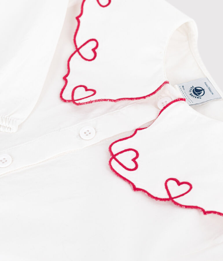 Effen kinderbloesje met lange mouwen van poplin katoen wit