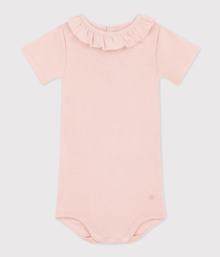 Babybody met korte mouwen en kraagje van katoen roze