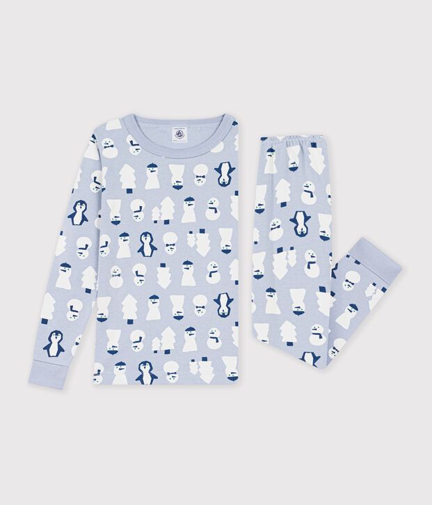 Nauw aansluitende katoenen kinderpyjama met print blauw/multicouleur