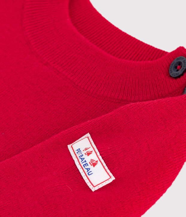 Pull marin b&eacute;b&eacute; en laine et coton uni rouge