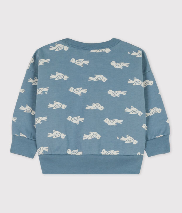 Sweater in katoen met vogelprint voor baby's. blauw/wit