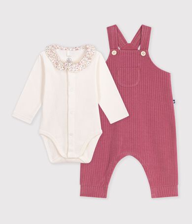 Katoenen babyrompertje en bodysuit set met effen kraag
