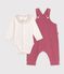 Ensemble salopette et body b&eacute;b&eacute; en coton avec col uni rose/&eacute;cru