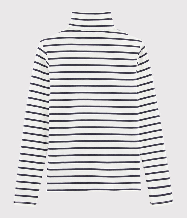 Iconische gestreepte katoenen ondertrui Dames wit/blauw