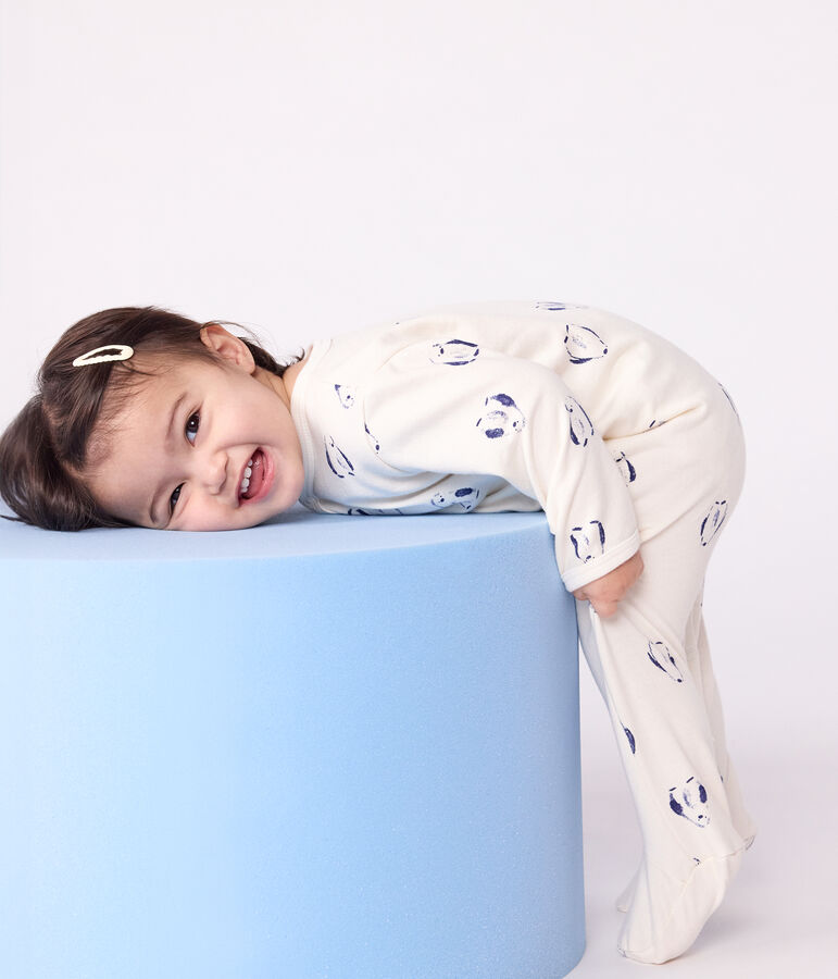 Pyjama b&eacute;b&eacute; en molleton gratt&eacute; avec col p&eacute;tale imprim&eacute; fleuri &eacute;cru/multicouleur