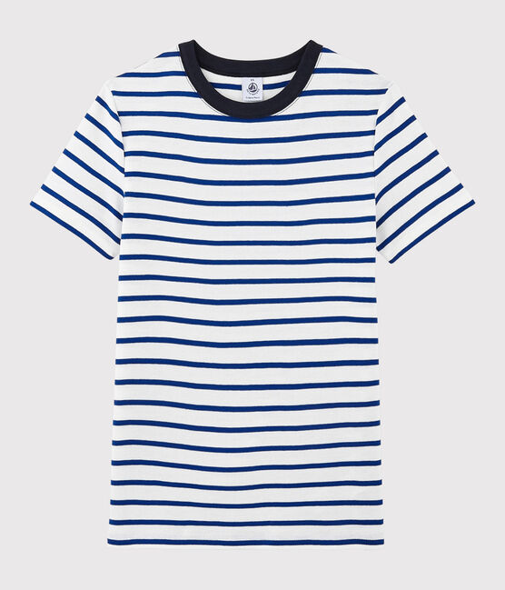 T-shirt col rond iconique en coton Femme blanc MARSHMALLOW/bleu SURF