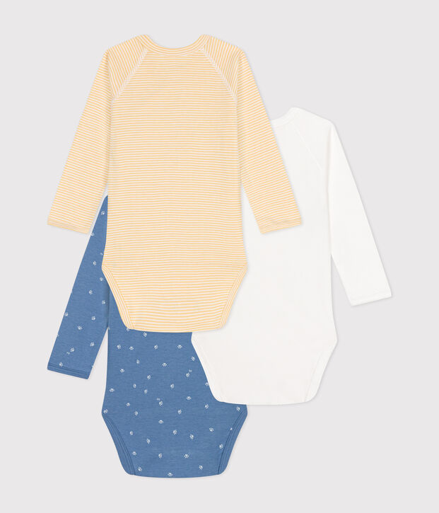 Lot de 3 bodies crois&eacute;s manches longues en coton b&eacute;b&eacute; multicouleur