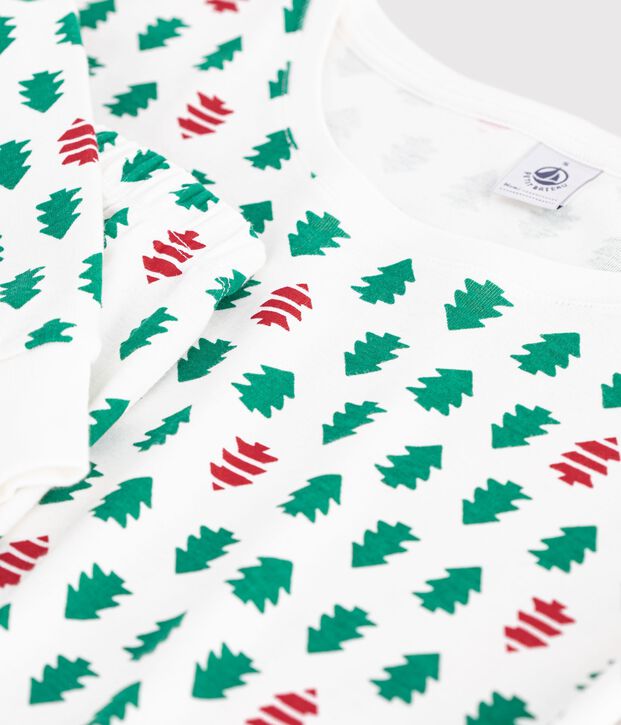 Katoenen damespyjama met dennenprint wit/multicouleur