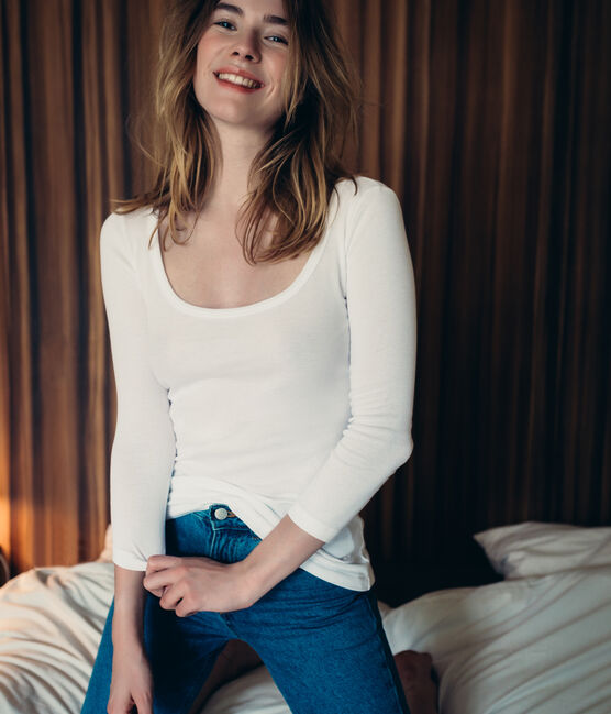 Dames-t-shirt met driekwartmouwen wit ECUME