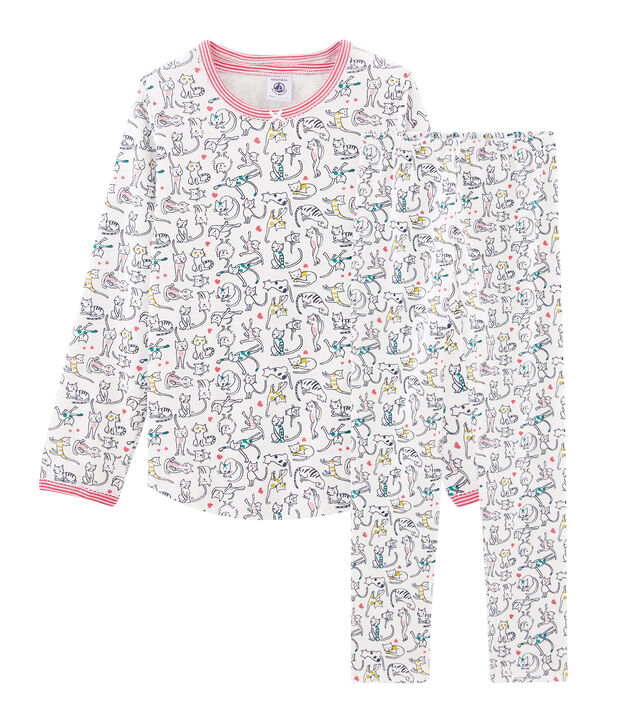 Pyjama petite fille en c&ocirc;te blanc/multicouleur