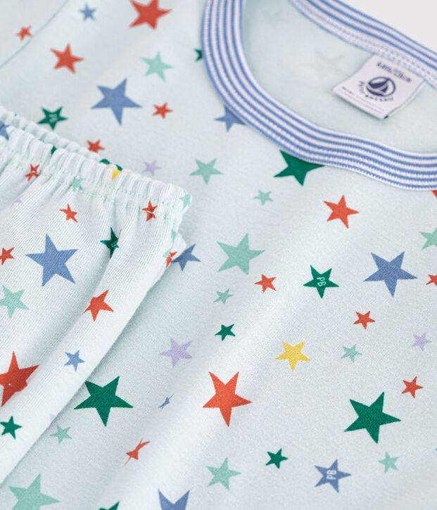 Katoenen kinderpyjama met korte mouwen en lange pijpen met print blauw/multicouleur