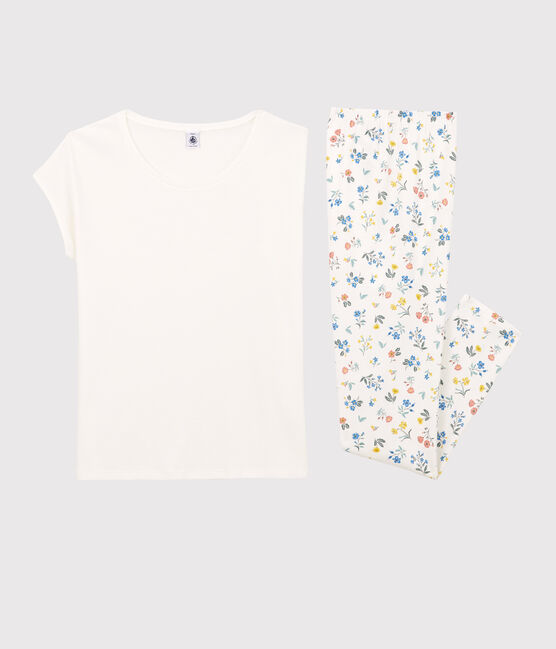 Pyjama zonder mouwen voor meisjes in katoen wit MARSHMALLOW/wit MULTICO