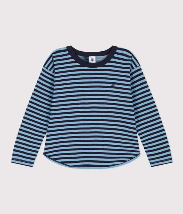 Jongens-T-shirt van tubic met lange mouwen blauw/blauw