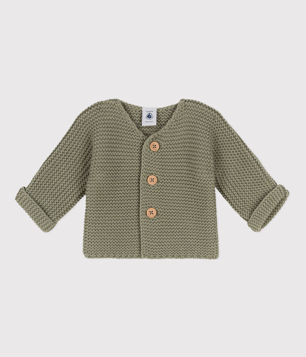 Gebreide uniseks babycardigan in ribbelsteek groen