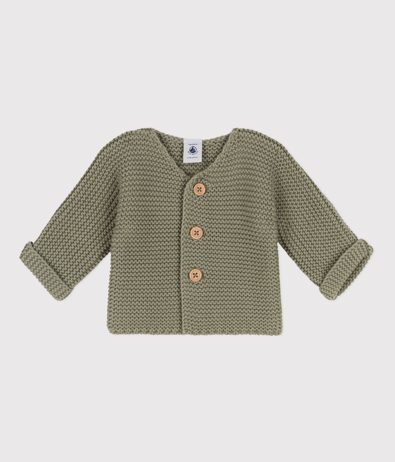 Cardigan b&eacute;b&eacute; tricot point mousse en coton vert