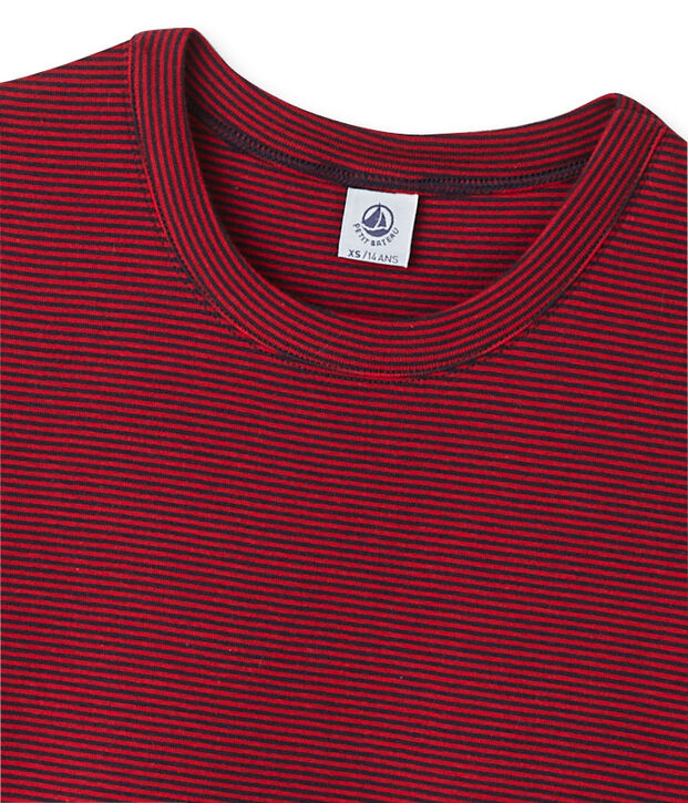 Dames-T-shirt met milleraies-strepen blauw/rood