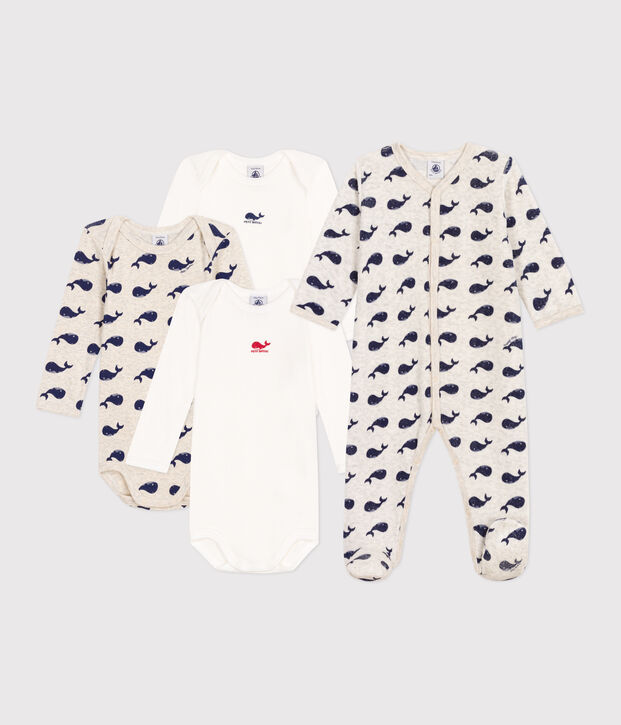 Setje met 1 babypyjama en 3 body's met walvissenprint multicouleur