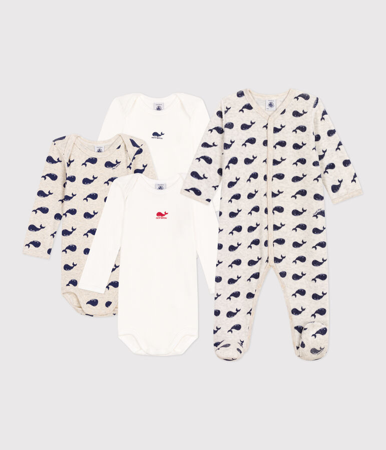 Lot de 1 pyjama b&eacute;b&eacute; et 3 bodies baleines multicouleur