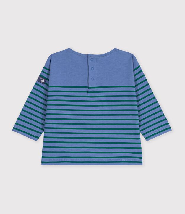 Tee-shirt b&eacute;b&eacute; en coton manches longues &agrave; rayures bleu/vert