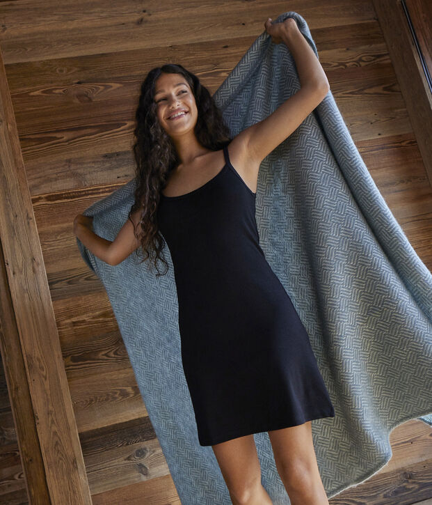 Iconisch katoenen Damesjurk met spaghettibandjes zwart