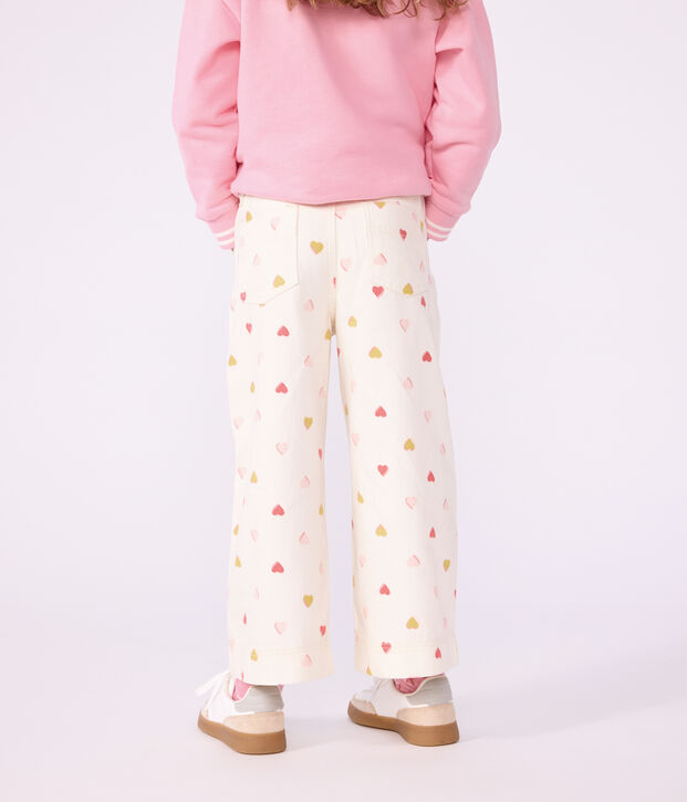 Pantalon wide leg enfant en coton &eacute;cru/multicouleur