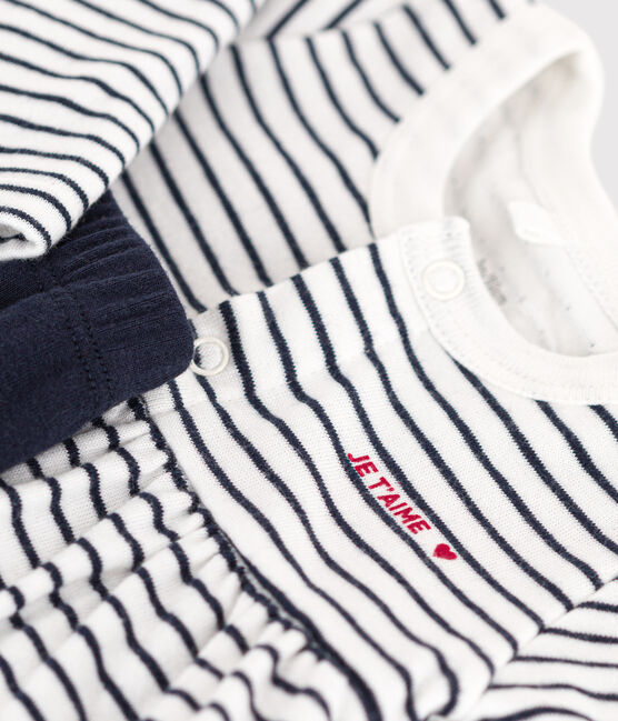 Robe marinière et legging en coton bébé blanc MARSHMALLOW/bleu SMOKING