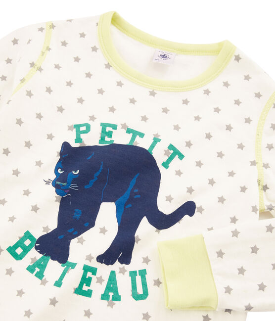 Pyjama petit garçon en tubique blanc MARSHMALLOW/gris GRIS