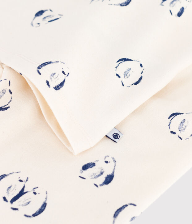Pyjama enfant en molleton imprim&eacute; pingouins bleu/bleu