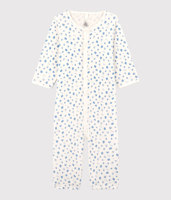 Combisac cerises bébé en coton biologique blanc MARSHMALLOW/bleu COOL