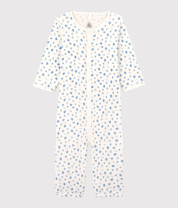 Combisac cerises b&eacute;b&eacute; en coton biologique blanc/bleu