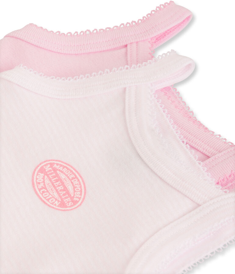 Lot de 2 bodies &agrave; bretelles b&eacute;b&eacute; fille uni/milleraies lot .