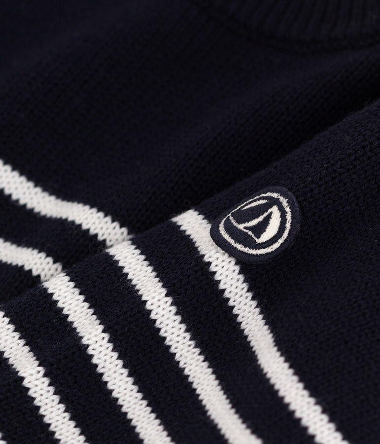 Kindertrui van wol en katoen in marinelook blauw/wit