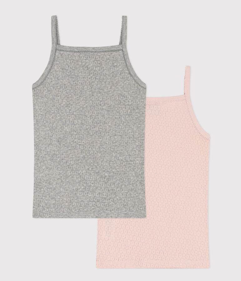 Set van 2 effen hemdjes met bandjes van ajourkatoen voor kinderen variante 1