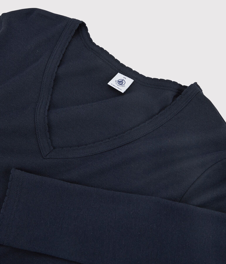 L'ICONIQUE, T-shirt voor dames met cocottesteek in katoen blauw