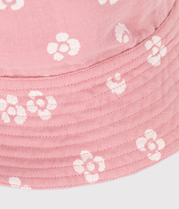 CAPELINE EN GAZE DE COTON A FLEURS ROSE ENFANT FILLE rose/blanc