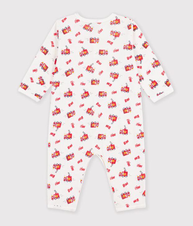 Katoenen babypyjama zonder voetjes met brandweermanprint wit/multicouleur