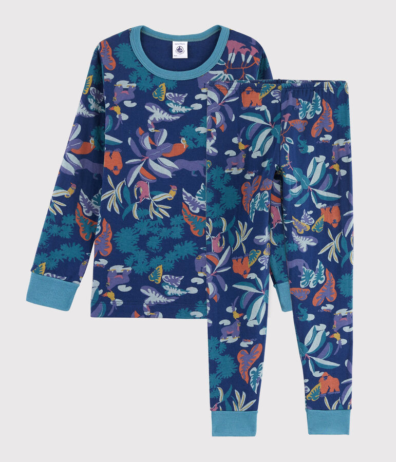 Jongenspyjama van tubic met jungleprint blauw MEDIEVAL/wit MULTICO